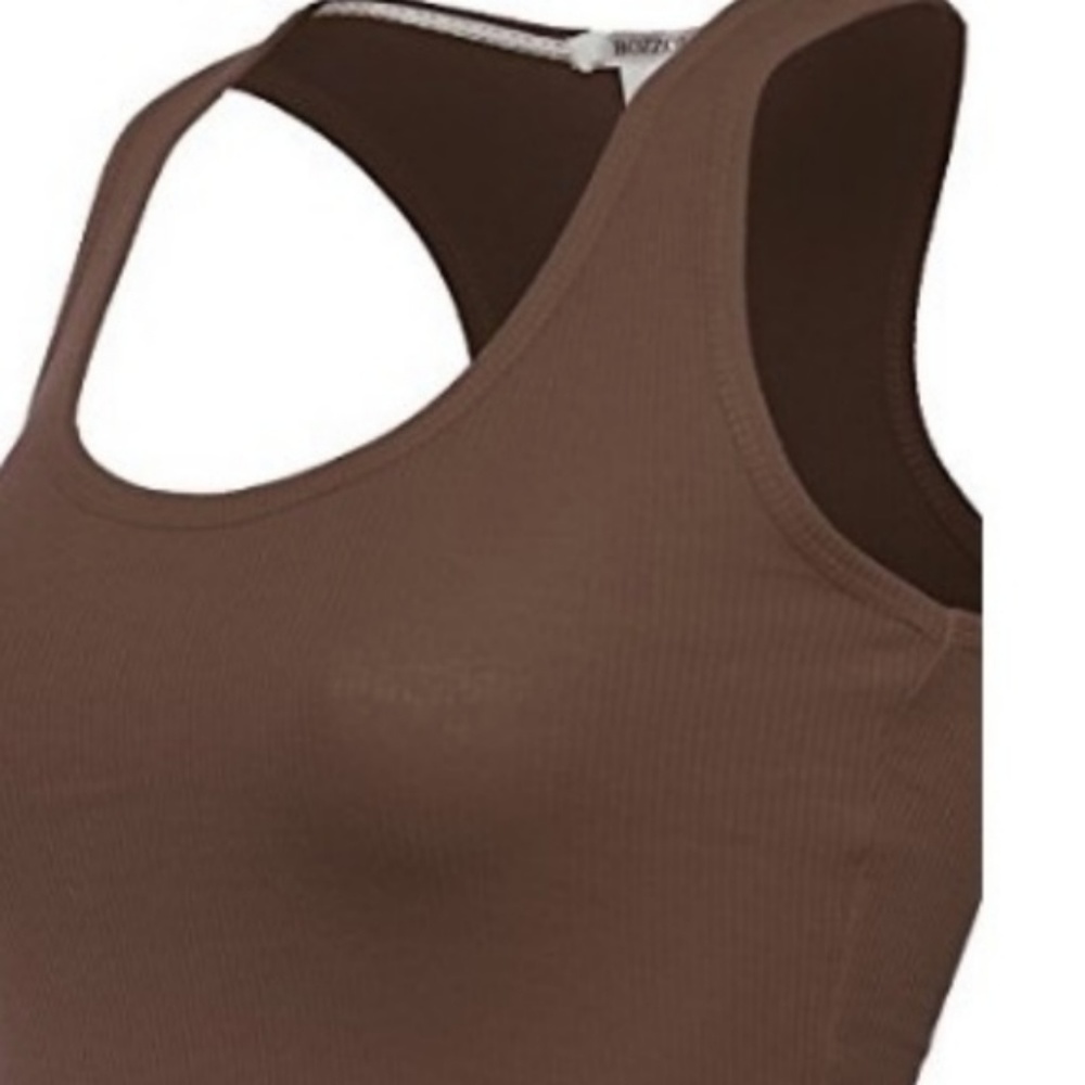 Brown Ribbed Racerback Tank - Picture 2 of 4